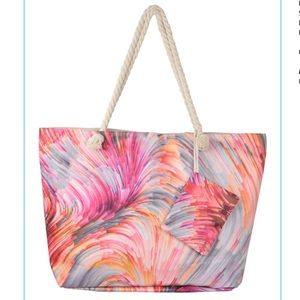 NWT Beautiful Swirls of Abstract Lines In Pinks and Oranges Summer Tote!